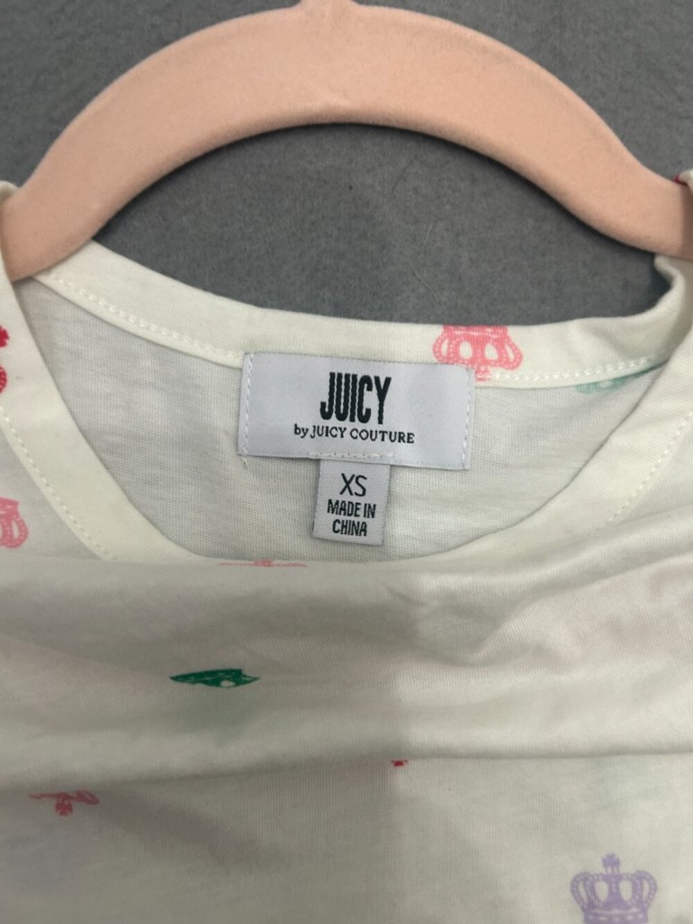 Women’s Juicy Couture Crown Print Baby Tee White XS New With Tags Y2K - Picture 5 of 6